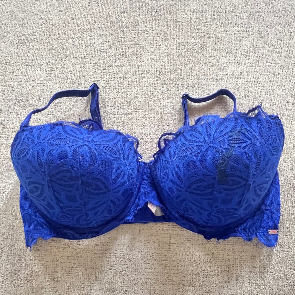 Victorias Secret PINK Wear Everywhere Push-Up Bra Blue Floral Lace 36DD